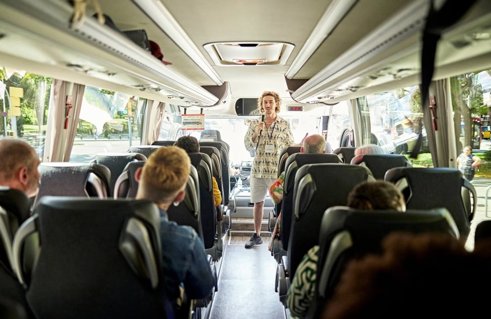 People on a tour bus
