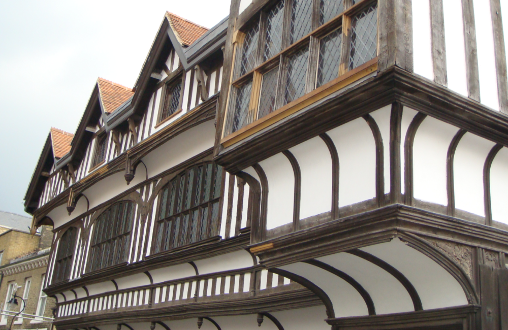 black and white tudor building