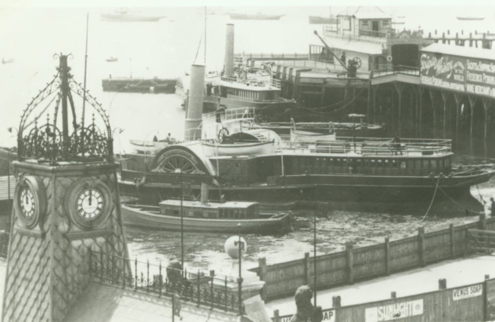 a paddlesteamer in dock at southampton's royal pier