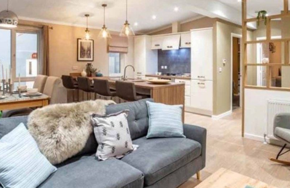 St Helens Coastal Resort Superior Lodge open plan kitchen and living area