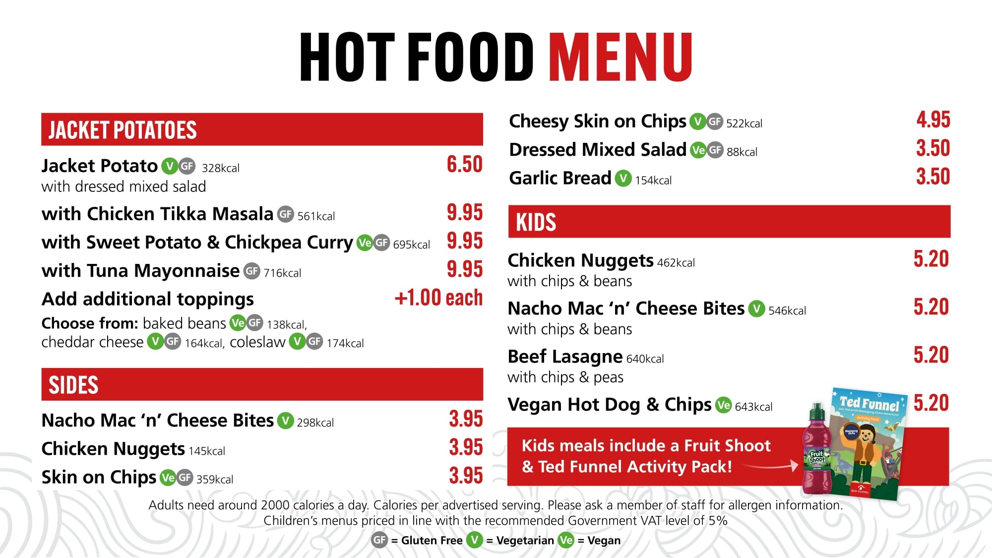 hot food menu kids offer